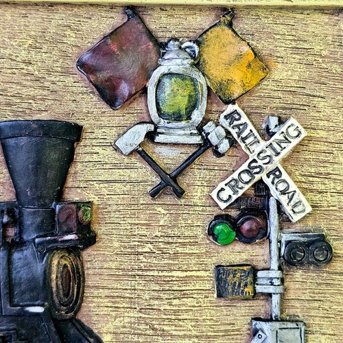 Vintage Lokomotive Zug am Bahnübergang Harz Plakette 3D Wandbild - M604.1 - Bild 5 von 9