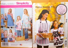 2 New Patterns Simplicity 1240-Ellie Mae K103 Misses-Girls-Doll Aprons S-M-L FF