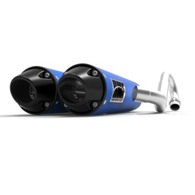 HMF Performance Blue Dual Full System Exhaust Black Euro Cap RZR S 1000 2016+
