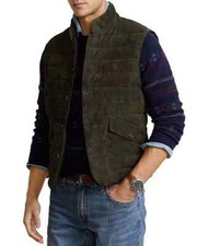 POLO RALPH LAUREN Men's Quilted Suede Gilet Vest Color Dark Loden Size L 898
