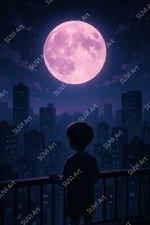 Photo Digital Product - Wallpaper Image Picture alone boy watching moon