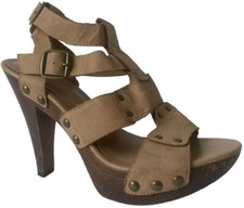 Guess Shoes Heels Womens size 8M Beige Platform Wedge Studded Ankle Strap