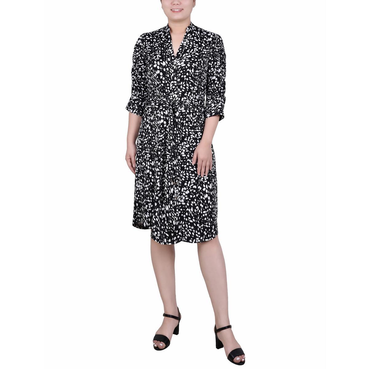 Женское платье-рубашка миди без воротника с поясом из коллекции NY Collection Petites BHFO 4675