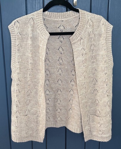 Maglione aperto marmorizzato beige chiaro panna punta gilet medio Fairy Cottage Core - Foto 1 di 4
