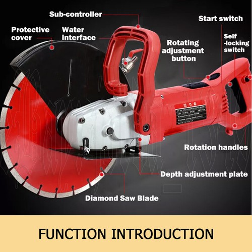 Electric Concrete Saw 355mm Cutter Wet/Dry Demo Tools Circular Cutting Off 3000W - Picture 12 of 12