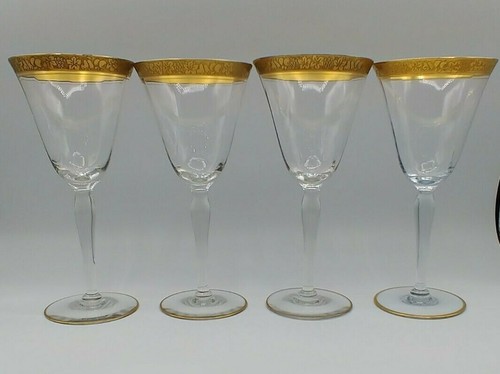 Tiffin Gold Band (Fruit & Flower Pattern) Water Goblets? ca. 7 5/8" Set Of 4 - Picture 2 of 10