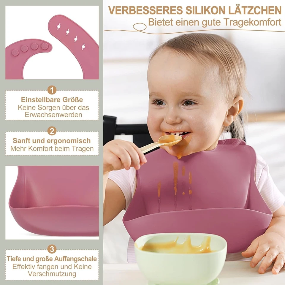 Geschirrset Baby 7-teilig mit Saugnapf Rutschfest Silikon Kind Rosa B502 - Bild 4 von 4