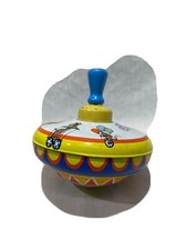 Vintage Toy Spinning Top w/ Wood Handle and Circus Litho. Fully Functional