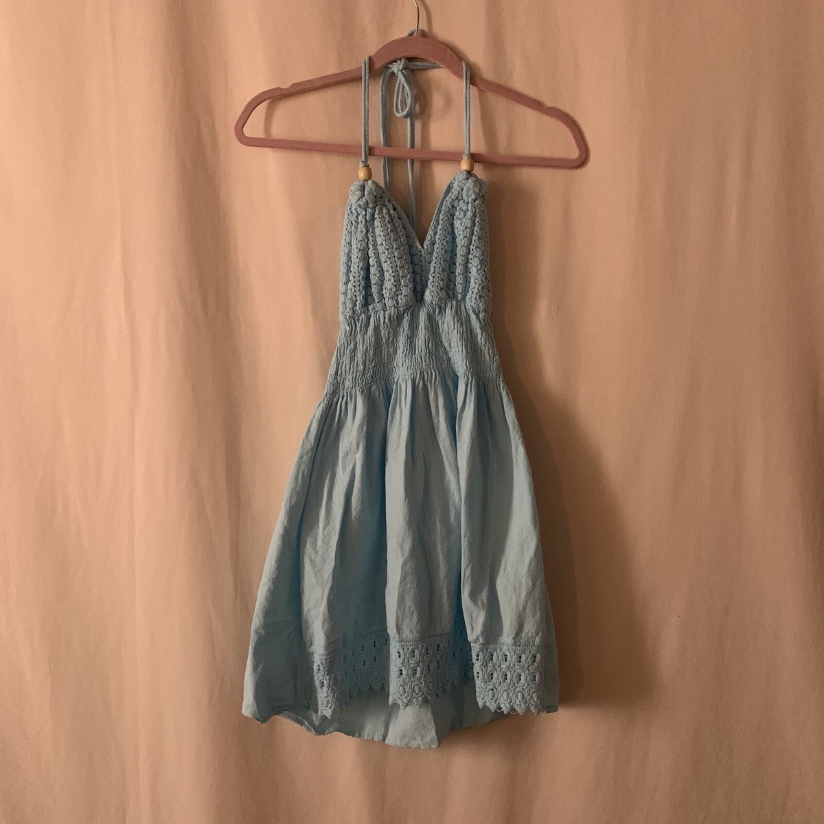 Blanco by Nature Mika Boho Beach Knitted Crochet Neck Tie Dress Sky Blue Mini M | eBay Blanco by Nature Mika Boho Beach Knitted Crochet Neck Tie Dress Sky Blue Mini M | eBay
