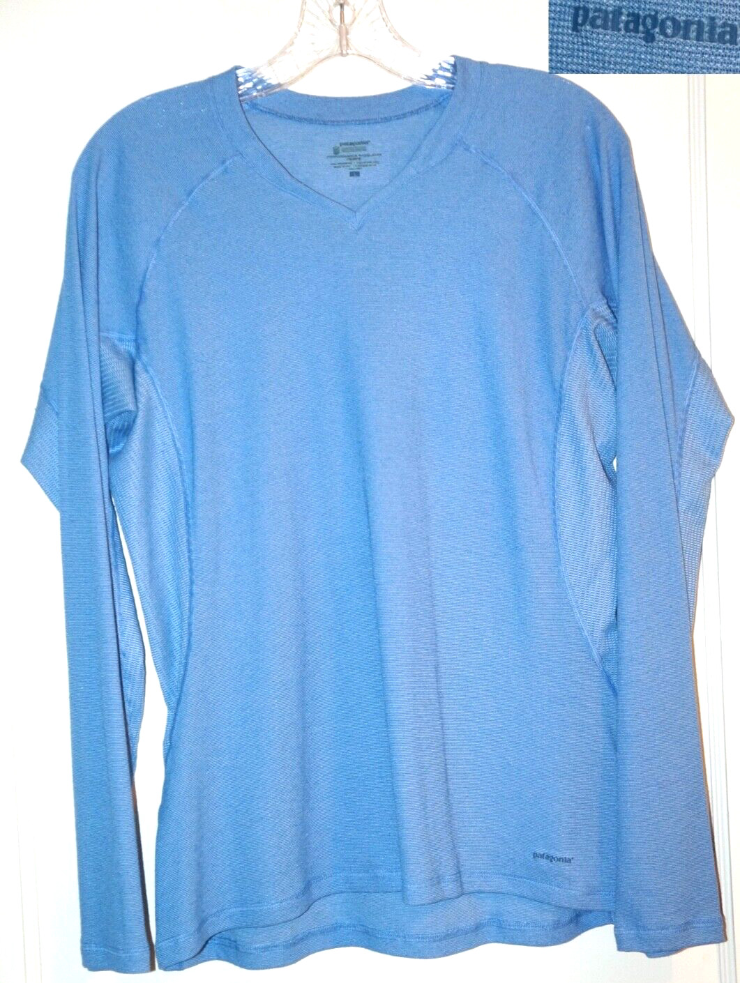 Patagonia Lightweight Capilene Base Layer Blue Pullover Top Long Sleeve sz L WM