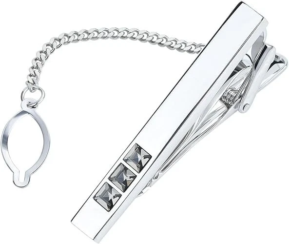 Clip de corbata clásico de lujo de zafiro blanco corte princesa de 0,75 quilates para hombre en plata 935 Foto 2 de 4