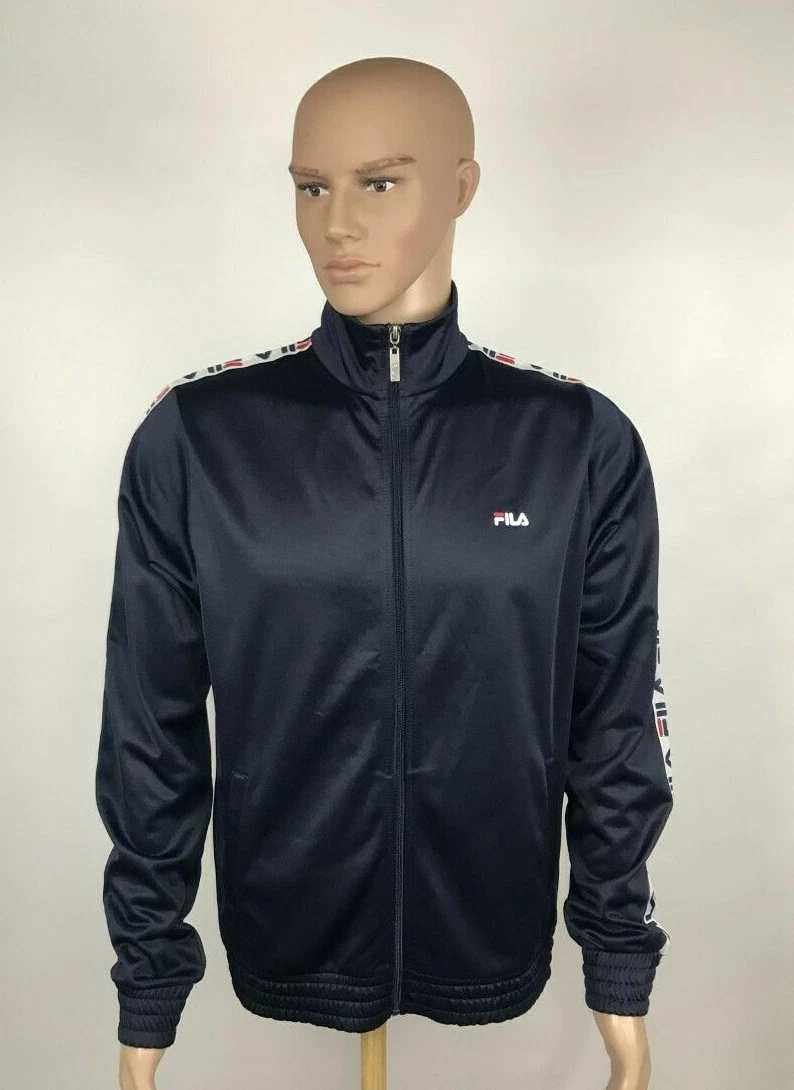 Fila Tape Blue Navy Long Sleeve Track Tennis Jacket Full Zip Size