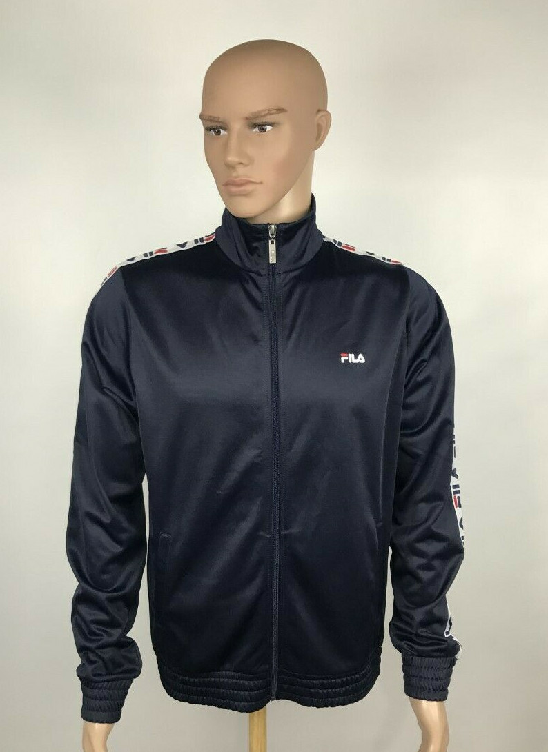 Giacca tennis Fila Tape blu navy manica lunga pista full zip taglia M vendita al dettaglio $85