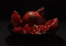 Color Photo Red Juicy Pomegranate on Plate Still Life Original Paper 21x30 cm