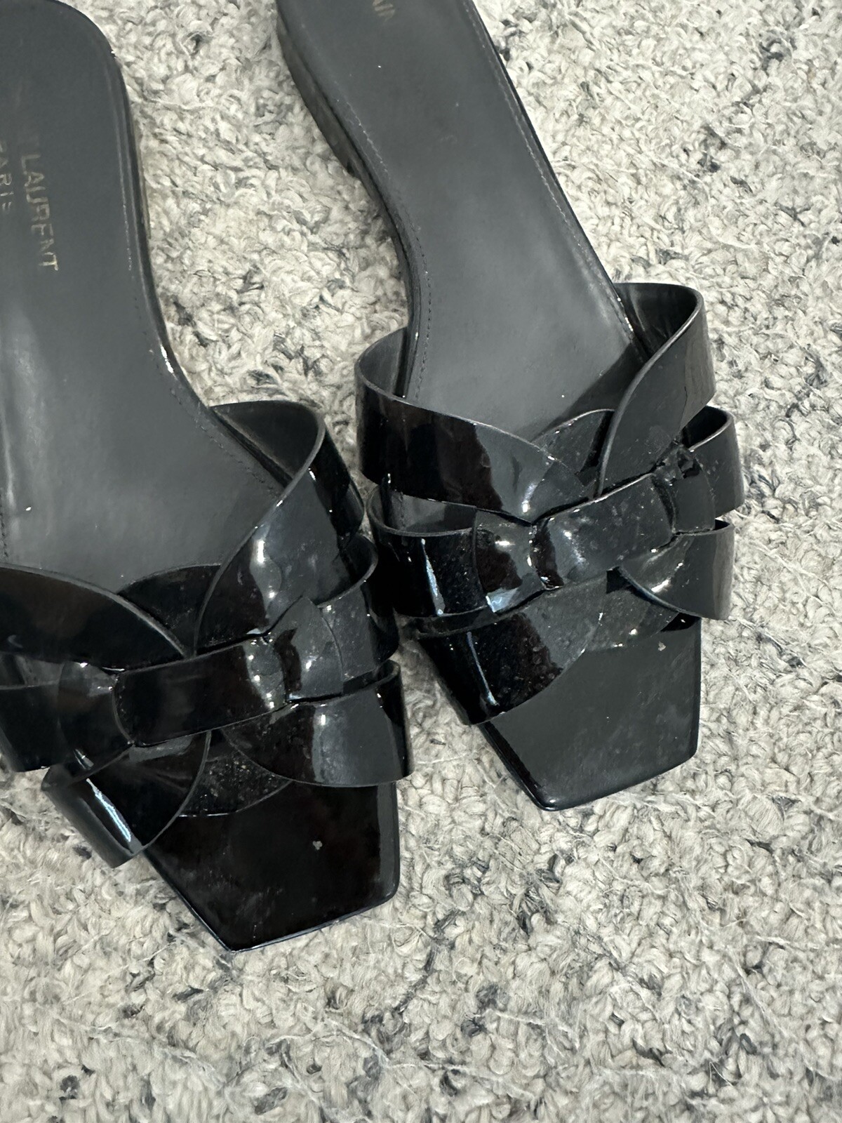 Saint Laurent Ysl Tribute sandali scarpe basse 38 5 slide nero vernice pelle