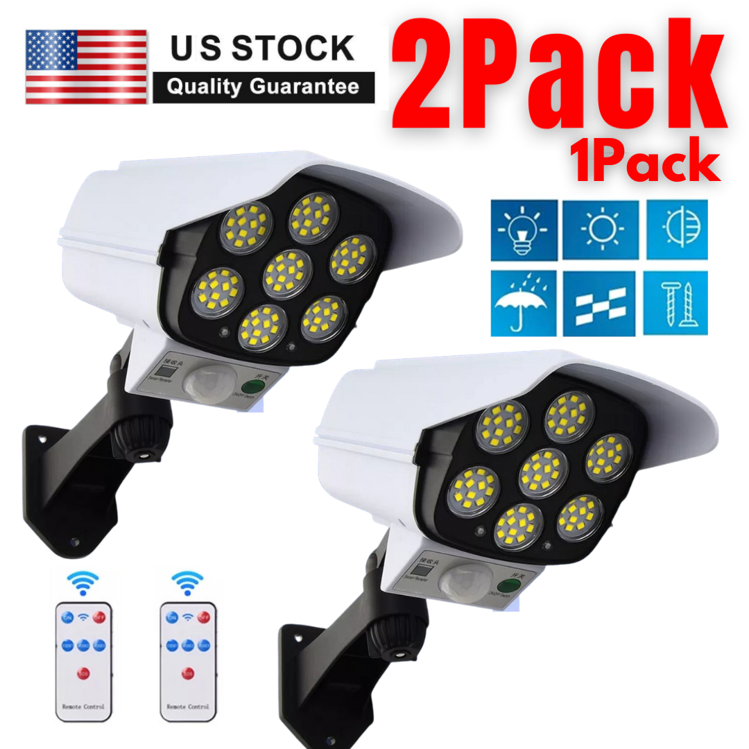 Solar Motion Sensor Light LED Security Wall Street Yard Outdoor Lamp Fake Camera