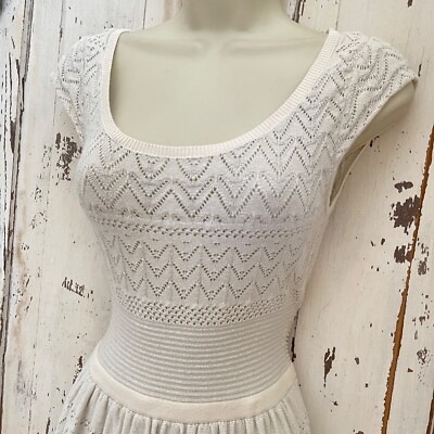 american eagle white crochet dress American Eagle Outfitters Juniors Size Small Ivory Silver Crochet Knit Dress