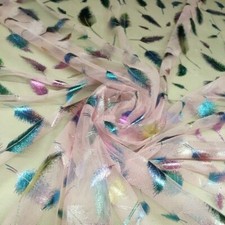 Mesh Fabric Colorful Feather Pattern Bronzing Gilding Dress Curtain Material DIY