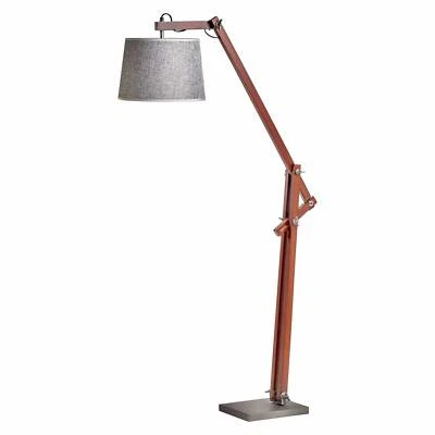 Bamboo Floor Lamp 156cm High Grey Linen Shade Swing Swivel Arm