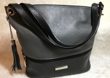 Anna Luchini Damen Leder-Schultertasche,Designer Tasche in Grau+Schwarz,neu 299€