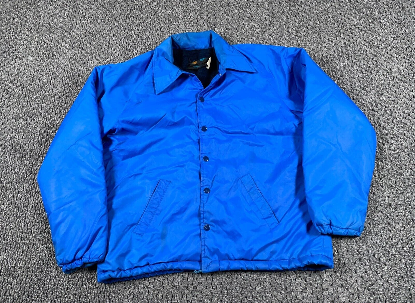 Giacca Coach Vintage Anni 70 Champion Foderata Sherpa Adulto Grande Blu Bottone a Scatto USA