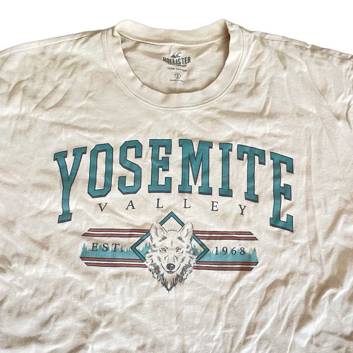 Yosemite Valley Hollister Cream T-Shirt Men S 100% Cotton White