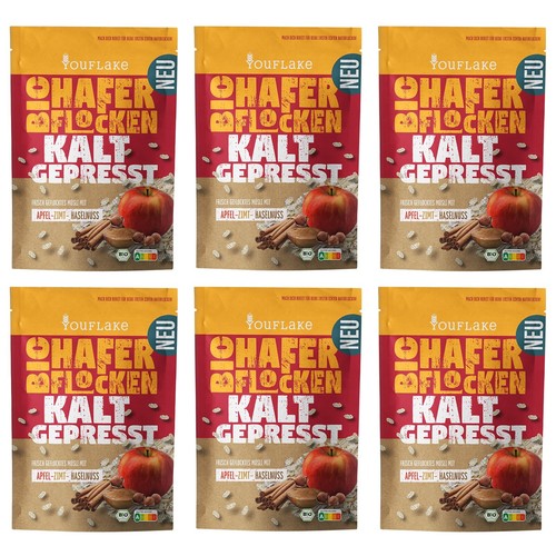 YouFlake KALTGEPRESST Apfel-Zimt-Haselnuss BIO Müsli mit Haferflocken - Bild 5 von 5