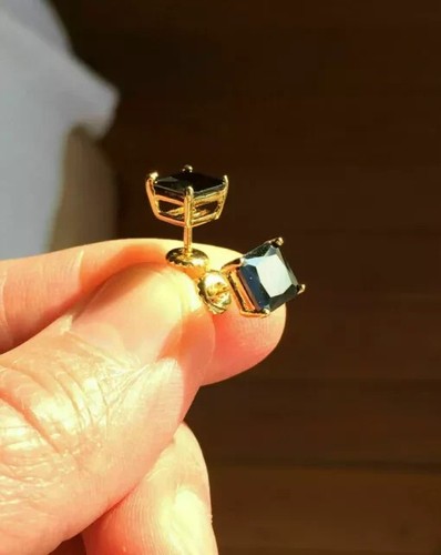 2Ct Lab Created Princess Black Diamond Women Earrings 14K Yellow Gold Plated - Bild 4 von 4