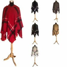  Brand New Fashion Women Warm Cozy Knit Tassel Plaids Poncho with Huddies 