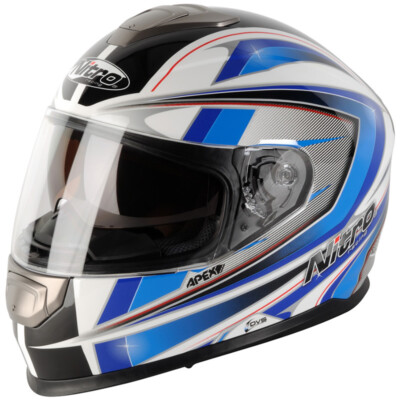 NITRO NP1100-F APEX BLUE WHITE FULL FACE MOTORCYCLE HELMET WITH SUN VISOR  UK