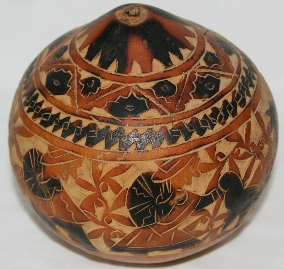 Hand Carved Gourd Vintage From Bolivia ~ Folk Art