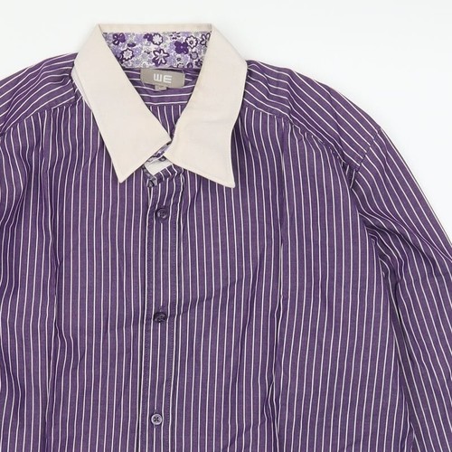 WE Mens Purple Striped Cotton blend Size M Collared - Picture 4 of 12