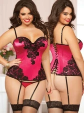Seven ’til Midnight Alluring Fuchsia Corset and Thong Set XL LN025 EE 16