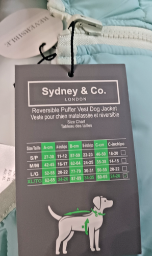 Sydney & Company London Reversible Puffer Vest Dog Jacket XLarge Mint/White NWT - Picture 5 of 5
