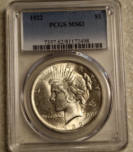 1922 PEACE DOLLAR PCGS Graded MS62, nice coin with good luster and details