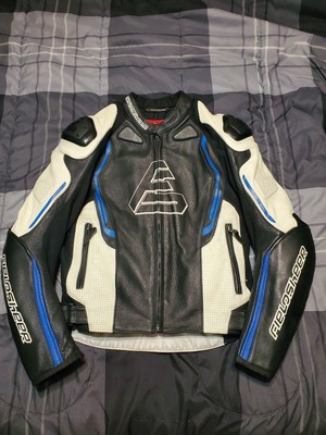 Fieldsheer Monaco Mens Leather Motorcycle Jacket Black Blue White Size 42 | eBay