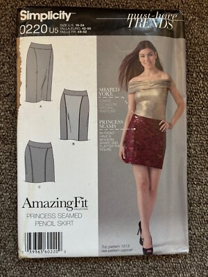 Simplicity Amazing Fit Pattern 0220 Size 16-24  Princess Seam Pencil Skirt
