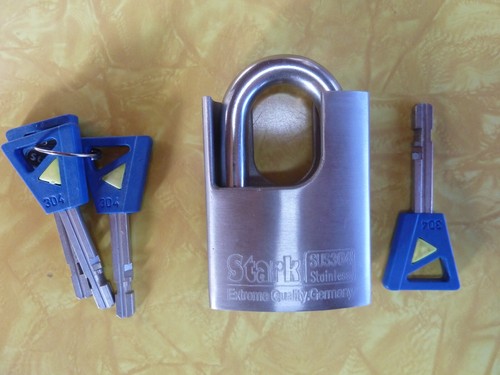 stark sus304 stainless high security padlock, 4 keys, germany, protected shackle