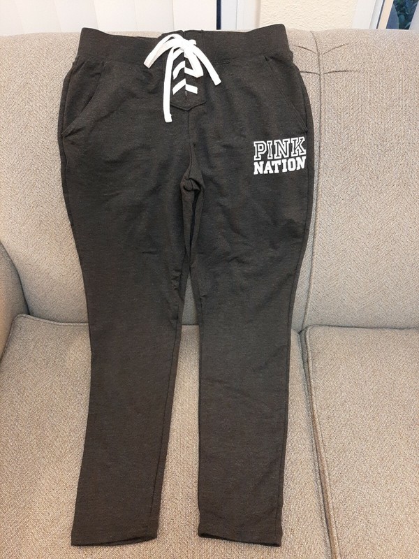 NWOT Victoria's Secret Pink Nation Gray Lounge Pants with Tie & Pockets, Sz Med