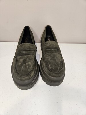 Patina Zoe Suede Loafers Dark Olive Green Portland Leather Mens Size 9.5 PATINA Zoe Chunky Loafer Olive Green Suede Leather Shoes  main image 2