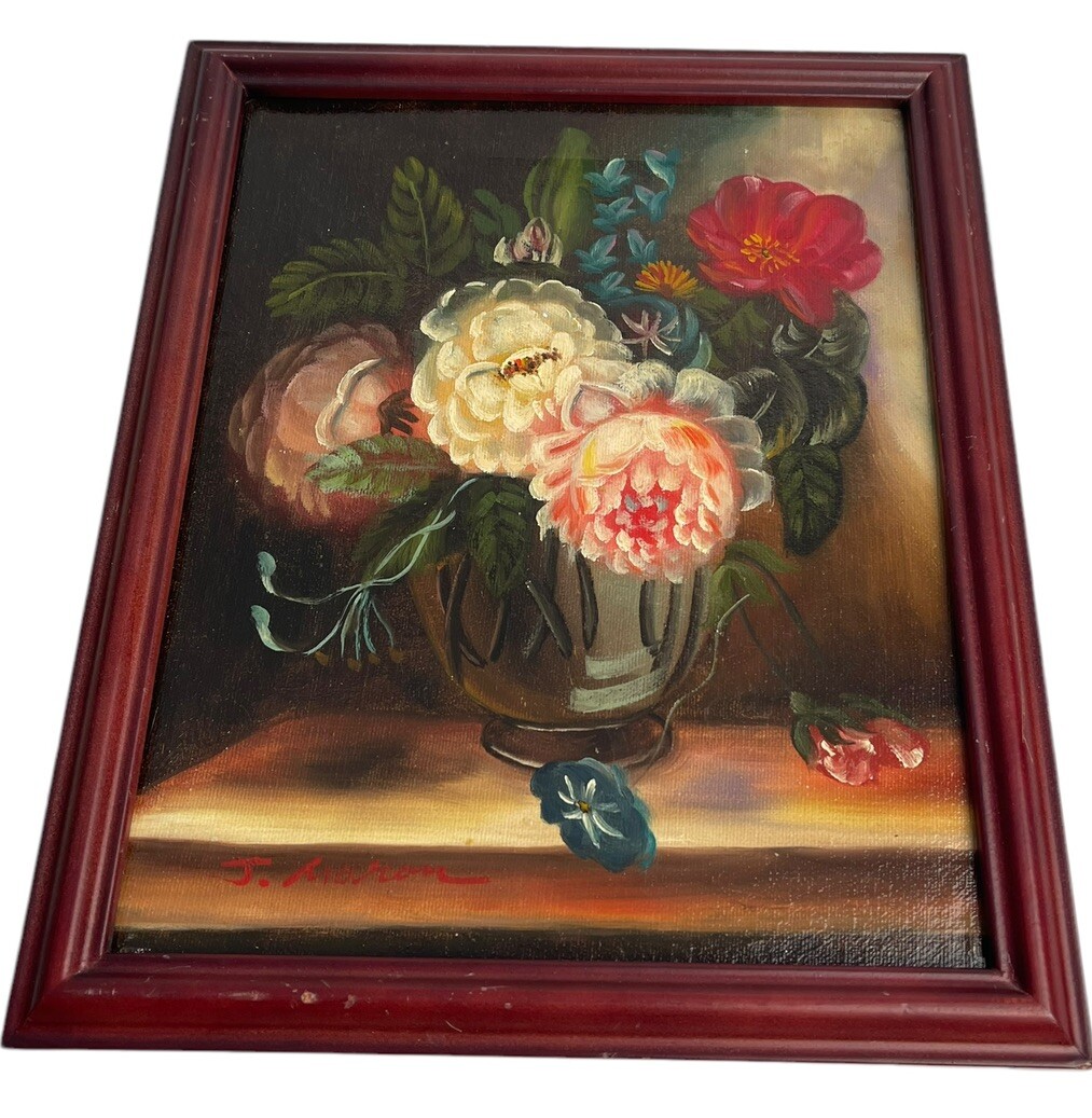 絵画 Oil painting of beautiful flowers. Beautiful Floral Oil Painting Signed J Moran Framed Small
