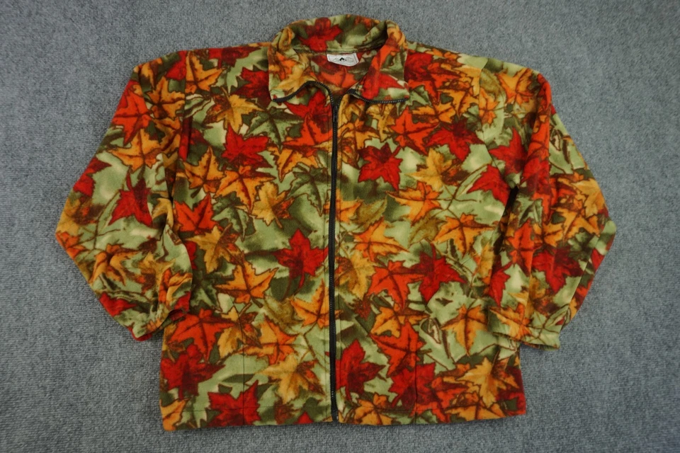 Black Mountain Jacket Women Large Green Red Orange Leaf Print Vintage Full Zip - Image 2 of 4