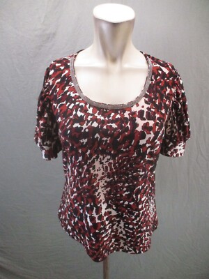 Como Blu Size M Womens Multicolor Round Neck Stretch Short Sleeve Summer Top 870