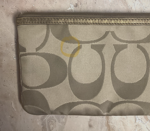 Coach Signature Logo Flower Embellishment Satin Khaki Wristlet - Picture 10 of 12
