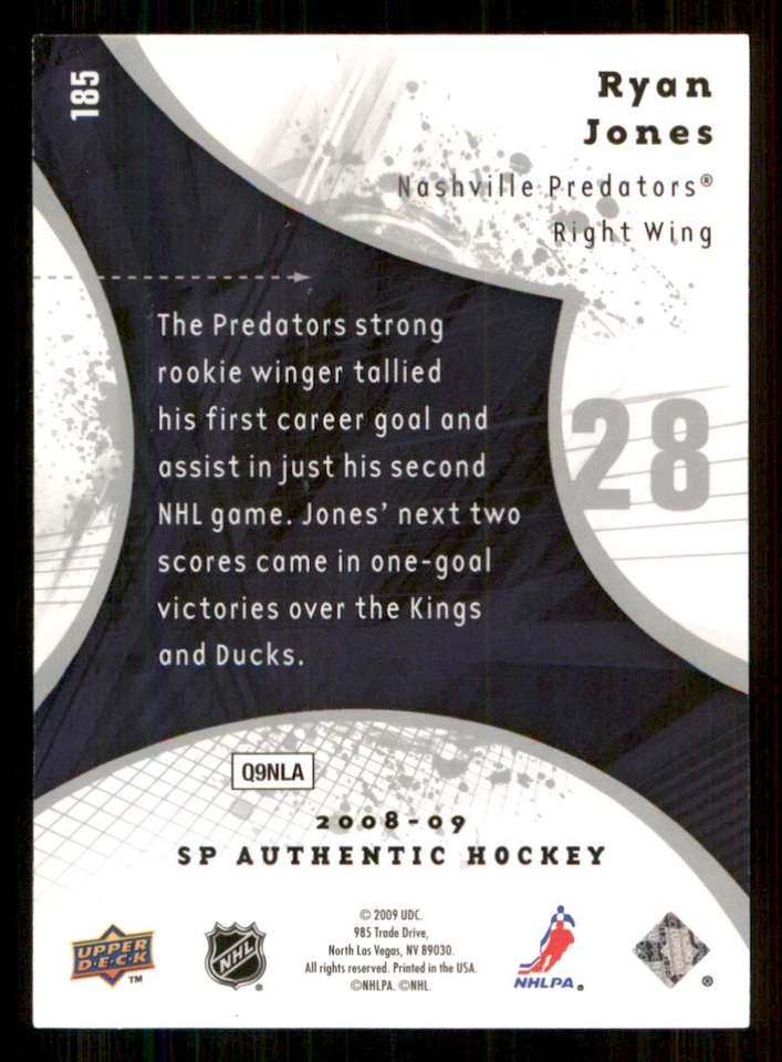 2008-09 SP Authentic #185 Ryan Jones RC /999 - Image 2 of 2