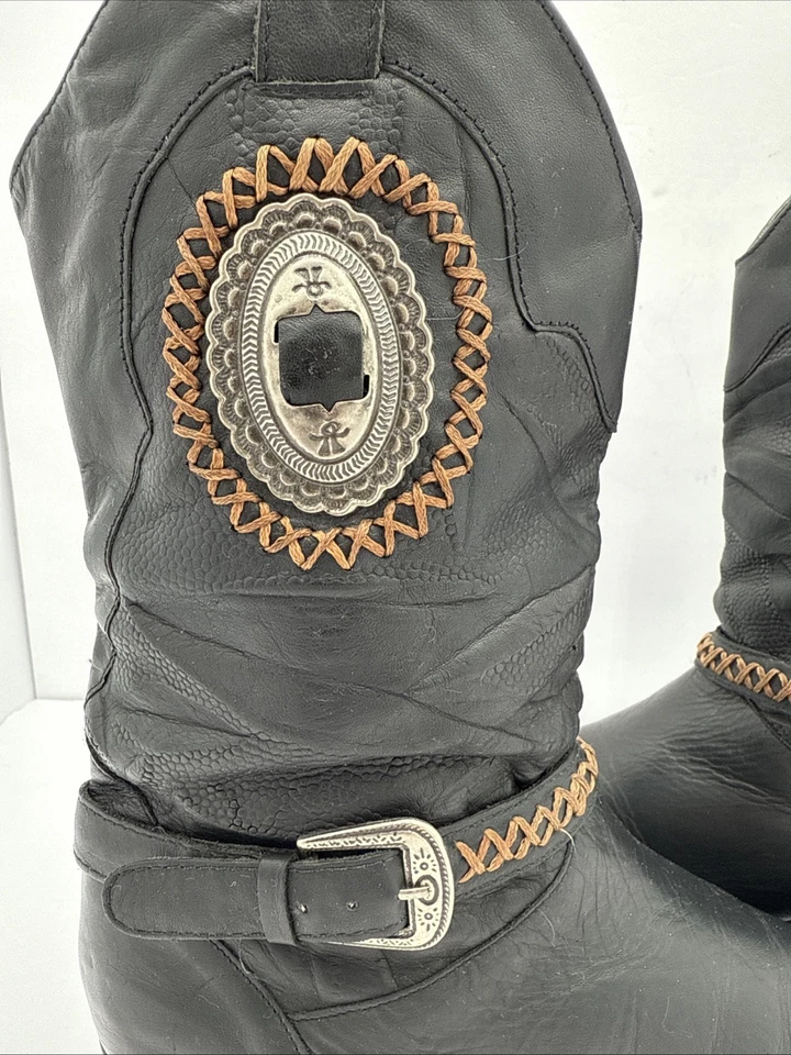 Botas de Vaquero De Colección Rocker Años 80 Cuero Negro Concho Wimsigoth Grunge Talla 8 Foto 2 de 4