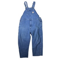 Carhartt R07-DST Denim Bib Overalls Mens 48x34 Blue Workwear Raw Hem Distressed