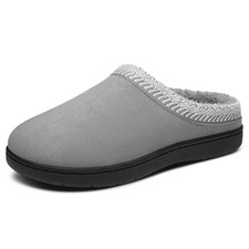 Womens House Slippers Comfy Warm Fur Lined Memory Foam Bedroom Shoes 9 Grey