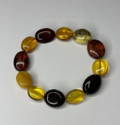 Genuine Natural Amber Stone Bracelet.Multicolour Amber Beaded Bracelet. - Image 1 of 4