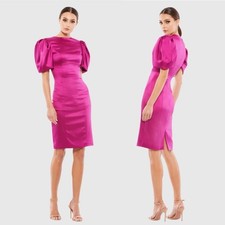 MAC DUGGAL Pink Satin Puff Sleeve Fitted Mini Dress size 2 NWT 26636
